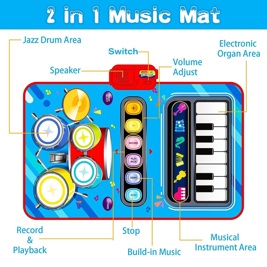Richgv Upgraded Baby Toys for 1 Year Old Boys Girls, 2 in 1 Musical Toys Toddler Piano & Drum Mat with 2 Sticks, Learning Floor Blanket Gifts for 1 2 3 4 Year Boy Girl for Birthday Christmas