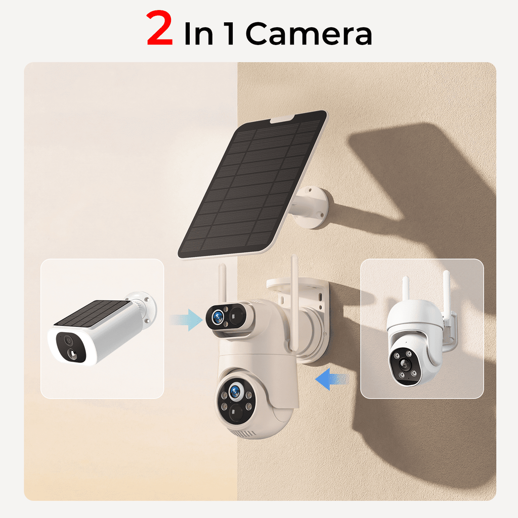 VividEye 4K Dual-Lens Solar Security Camera, 360° PTZ Surveillance security Cameras Wireless Wifi Outdoor, IP65 Waterproof PIR Detection, Full Color Night Vision, 2-Way Audio, Rechargeable Batter