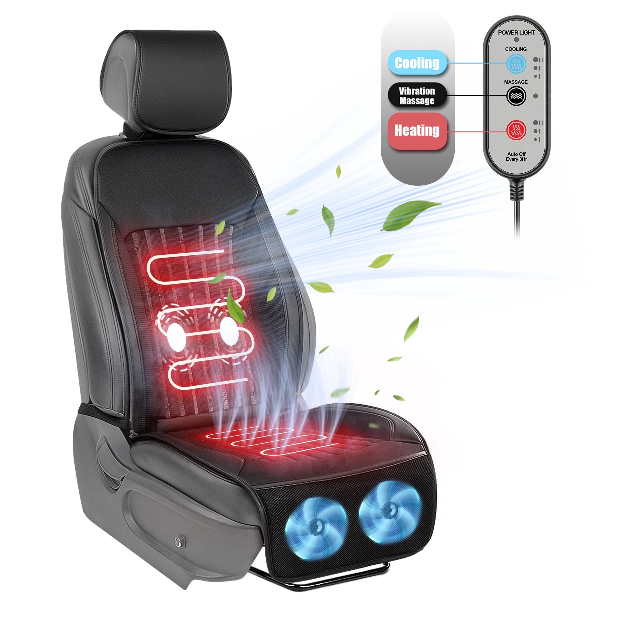 Paffenery Cooling and Heated Seat Cover Front Seat, 12V-24V Ventilated Cooling Car Seat Cushion, Cooled Seat Cover for Car SUV Truck Universal Fit, Fashion Black