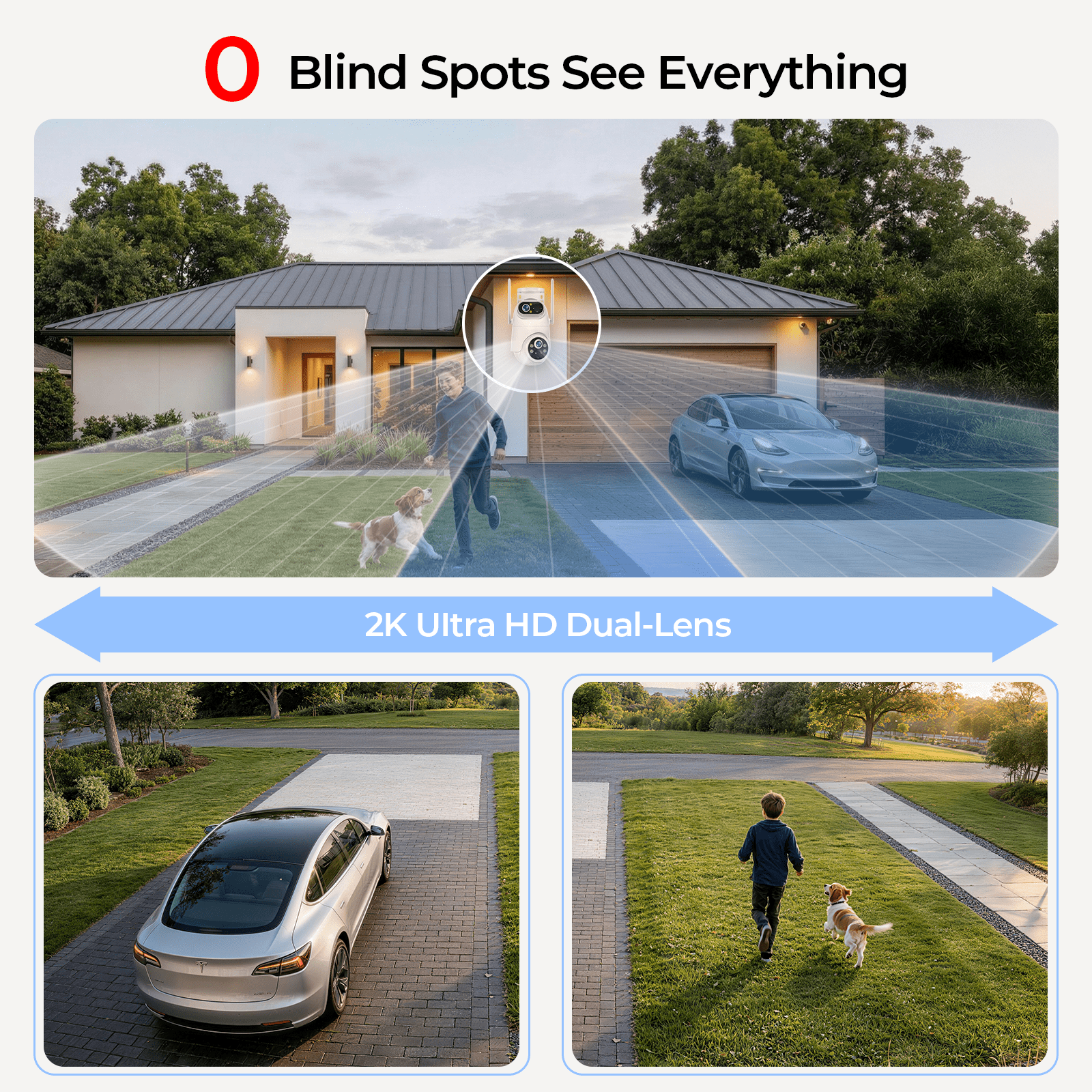 VividEye 4K Dual-Lens Solar Security Camera, 360° PTZ Surveillance security Cameras Wireless Wifi Outdoor, IP65 Waterproof PIR Detection, Full Color Night Vision, 2-Way Audio, Rechargeable Batter