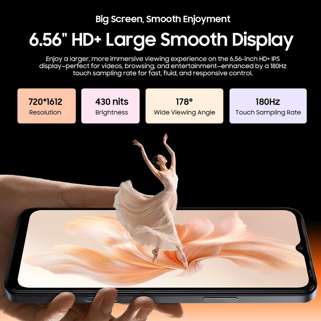 OSCAL FLAT 3C Unlocked Cell Phone,Android 16 Phone with 6.56" HD+ Display,5000mAh Battery,16(4+12)+64GB/1TB Expandable,32MP Rear Camera,IP54,DokeOS 5.0,Orange