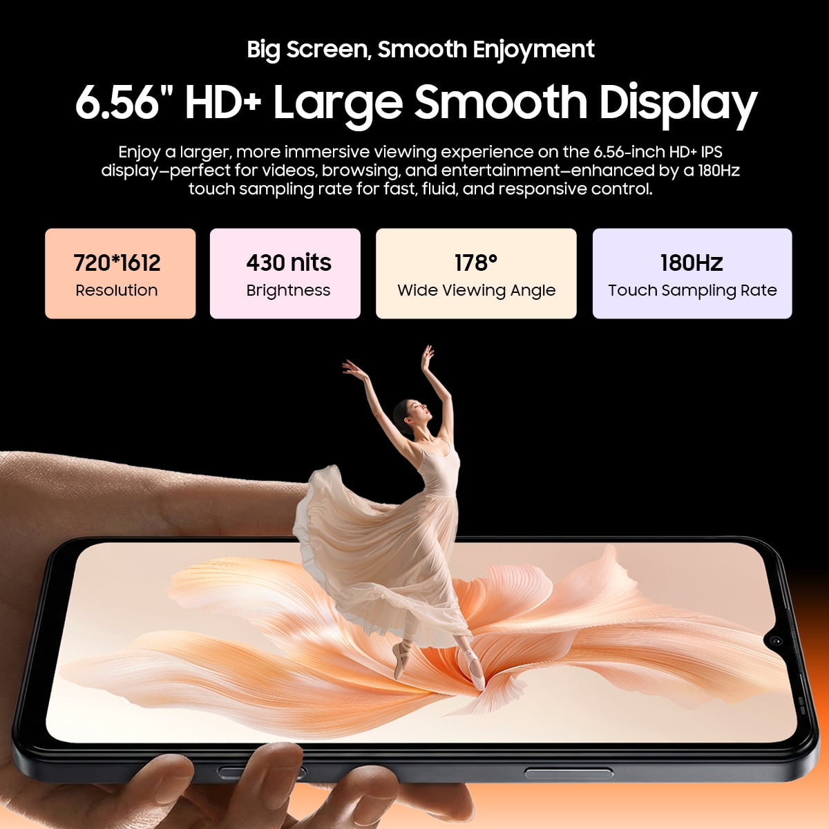 OSCAL FLAT 3C Unlocked Cell Phone,Android 16 Phone with 6.56" HD+ Display,5000mAh Battery,16(4+12)+64GB/1TB Expandable,32MP Rear Camera,IP54,DokeOS 5.0,Orange