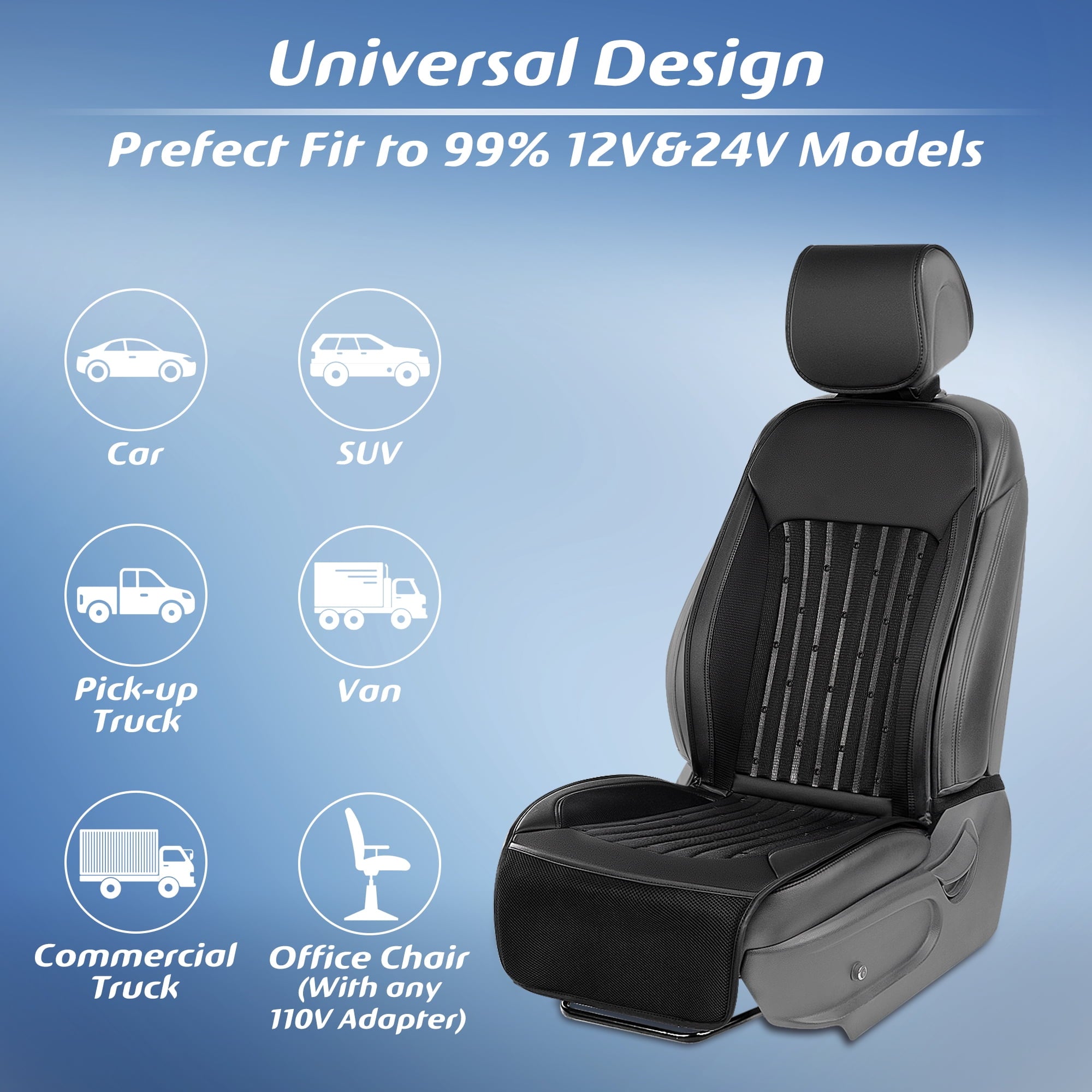Paffenery Cooling and Heated Seat Cover Front Seat, 12V-24V Ventilated Cooling Car Seat Cushion, Cooled Seat Cover for Car SUV Truck Universal Fit, Fashion Black