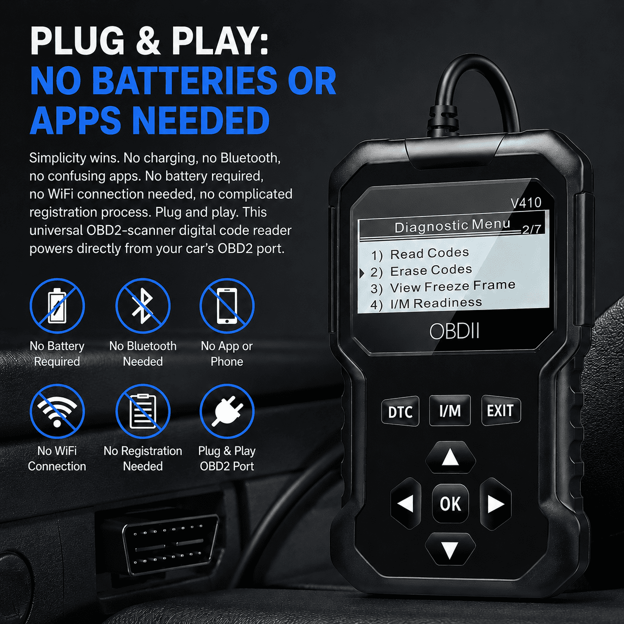 Professional OBD2 Scanner, Car Scanner Diagnostic Tool: Engine Fault Code Reader Scan Tool with Live Data/Freeze Frame for All OBDII Cars After 1996,Black